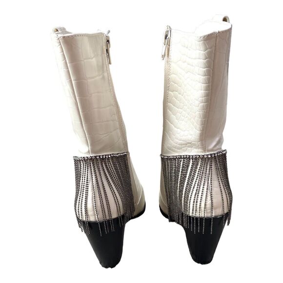 Nasty Gal‎ Faux Croc Fringe Rhinestone White Western Boots Size US Size 6, EU 37 - Picture 6 of 10
